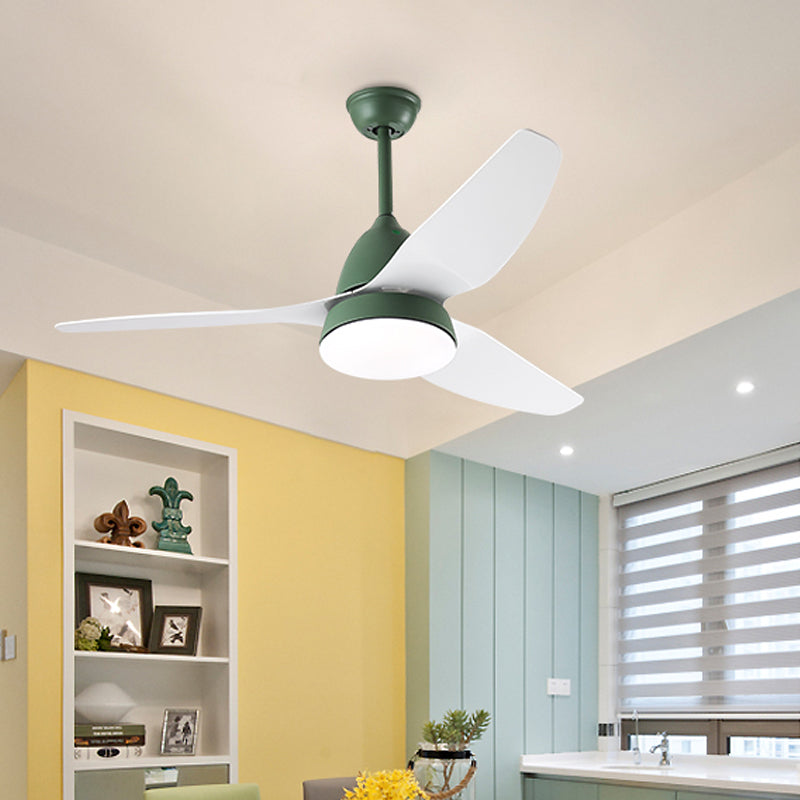 Modern 50" W LED Ceiling Fan Lighting with Acrylic Shade Grey/Yellow/Green Cone Semi Flush Lamp over Dining Table, 3 White Blades