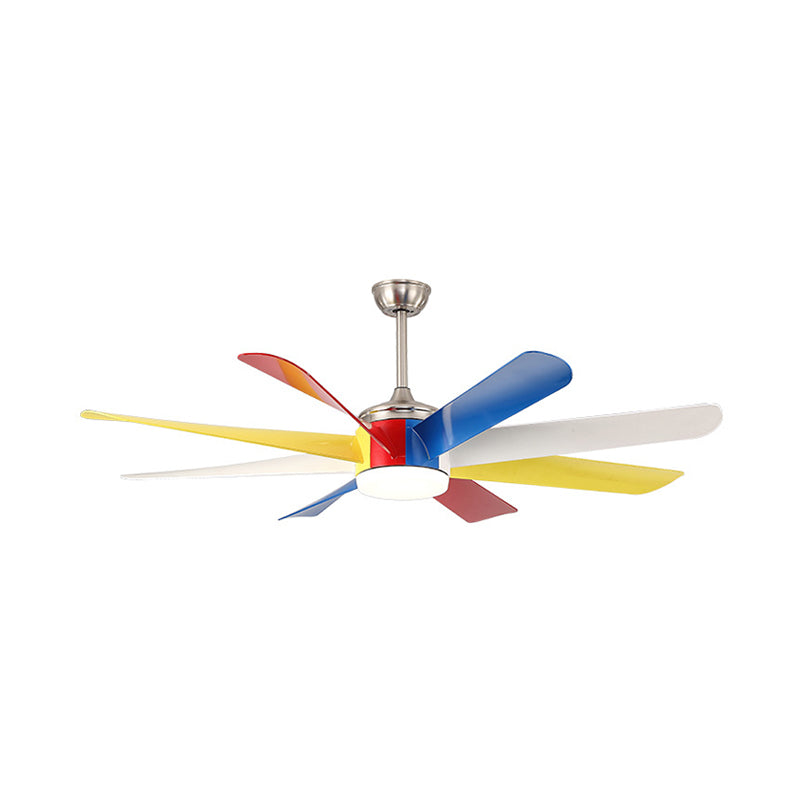 Contemporary Sputnik Pendant Fan Lamp Acrylic Living Room 60" Wide LED Semi Flush Light Fixture in Yellow with 8 Colorful Blades