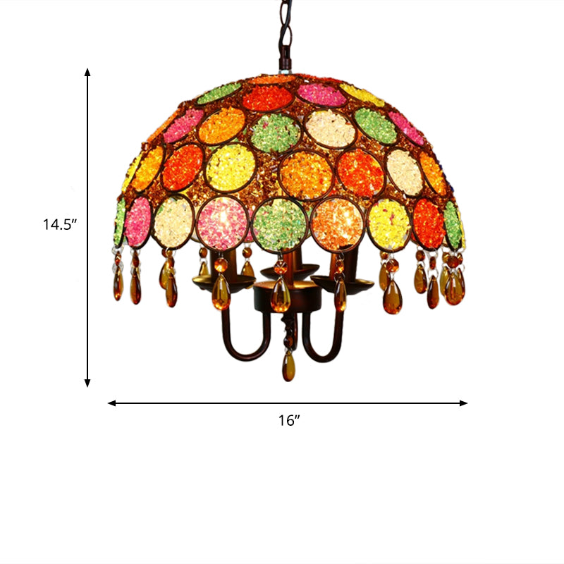 Bowl Metal Pendant Chandelier Antique 3 Heads Dining Room Hanging Ceiling Light in Bronze with Crystal Accent