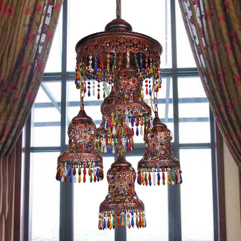 Lampadario a soffitto in rame in metallo curvo 5 lampadine art deco giù per il ciondolo di illuminazione per camera da letto