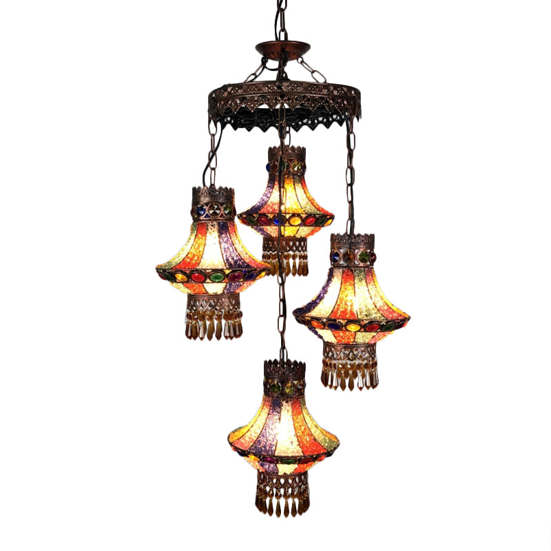 Bohemian Lantern Pendant Chandelier 3/4 têtes Metal suspendu plafond plafond en cuivre pour restaurant