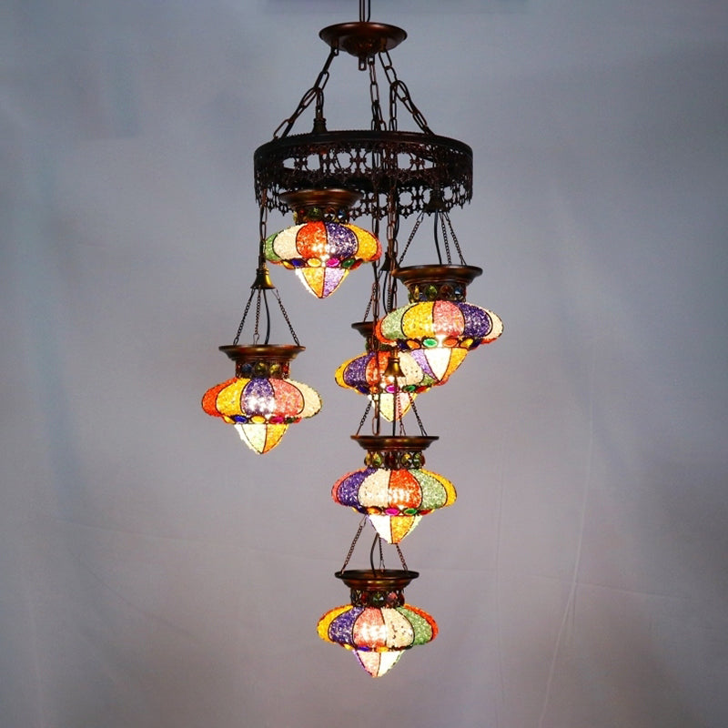 4/6 Lights Metal Chandelier Light Fixture Antique Copper Urn Shape Dining Room Suspension Lighting
