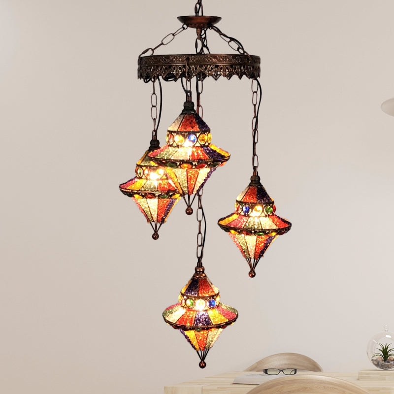 Lantern de lámpara de metal de metal accesorio de iluminación bohemio 4 bombillas con luz de techo en amarillo/naranja/púrpura