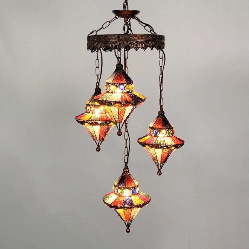 Lantern Metal Chandelier Lighting Fixture Bohemian 4 Bulbs Restaurant Ceiling Light in Yellow/Orange/Purple