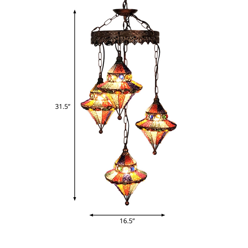 Lantern Metal Chandelier Lighting Fixture Bohemian 4 Bulbs Restaurant Ceiling Light in Yellow/Orange/Purple