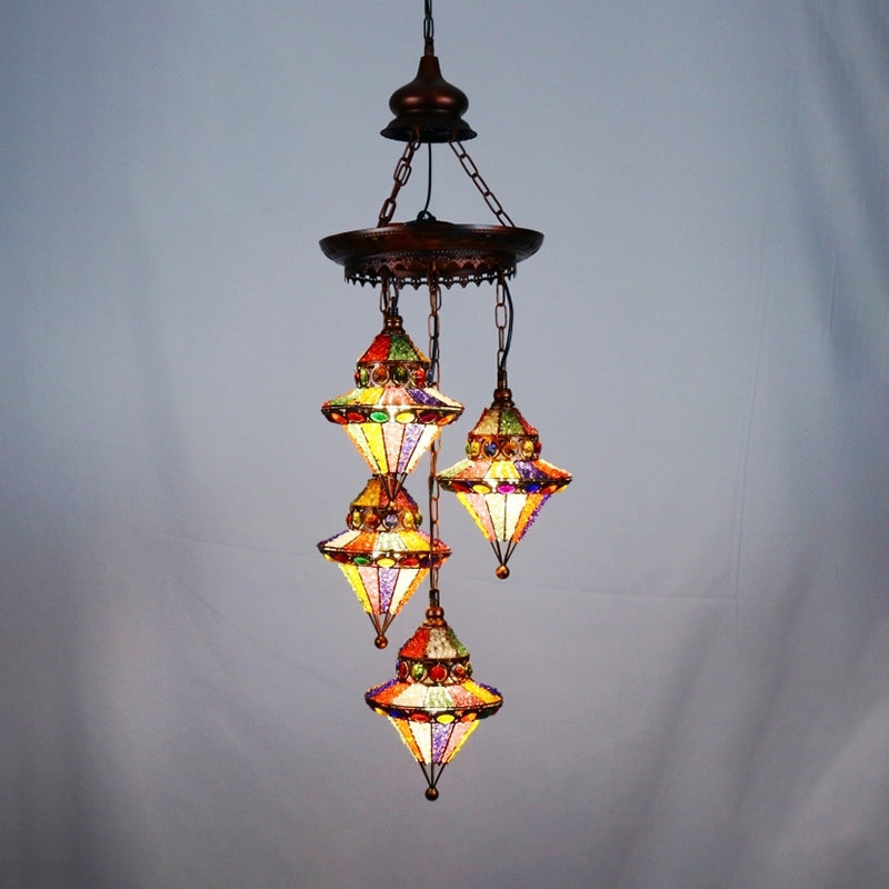 Lampe de lustre en métal lanterne Bohemian 4 têtes lampe à chute de salon en cuivre