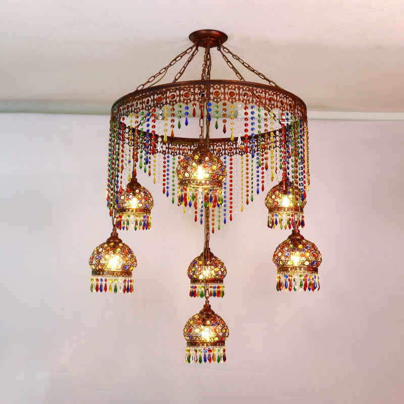 Bohemian Wagon Wheel Pendant Chandelier 4/7 Bulbs Metal Down Lighting in Brass for Restaurant