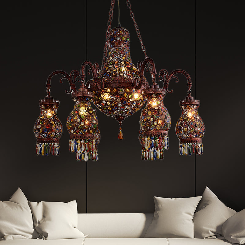 Urn -vormig restaurant plafond kroonluchter Boheems metaal 9 lichten koperen hangende lampkit