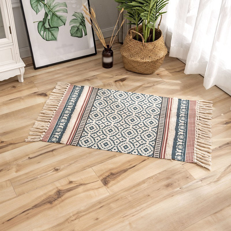 Boheemian Multi-Colour Trug Americana Print Area Carpet Fringe Cotton Blend Rug voor Home Decor