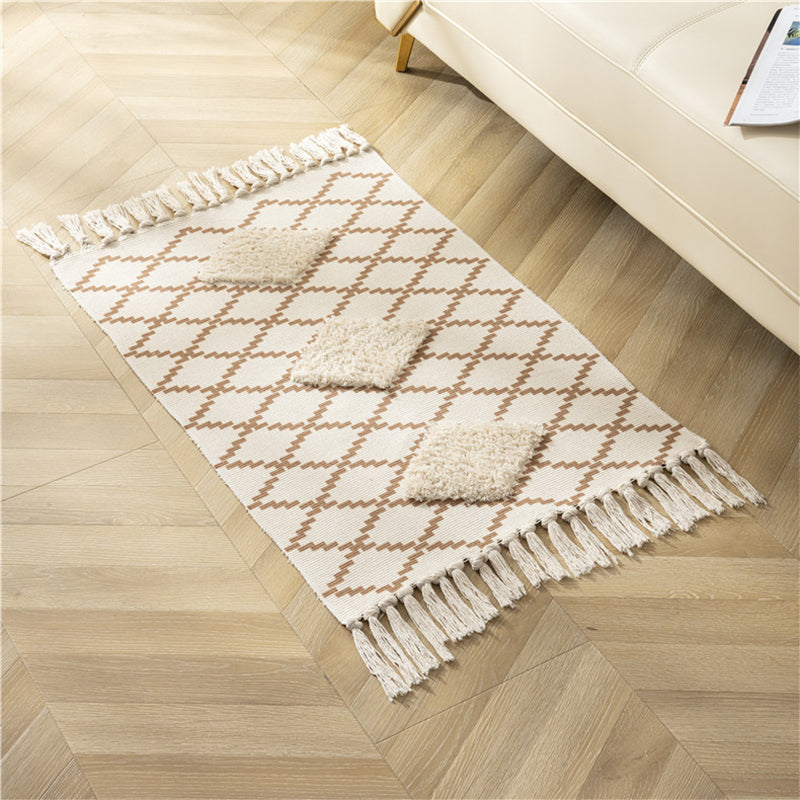 Boheemian Multi-Colour Trug Americana Print Area Carpet Fringe Cotton Blend Rug voor Home Decor