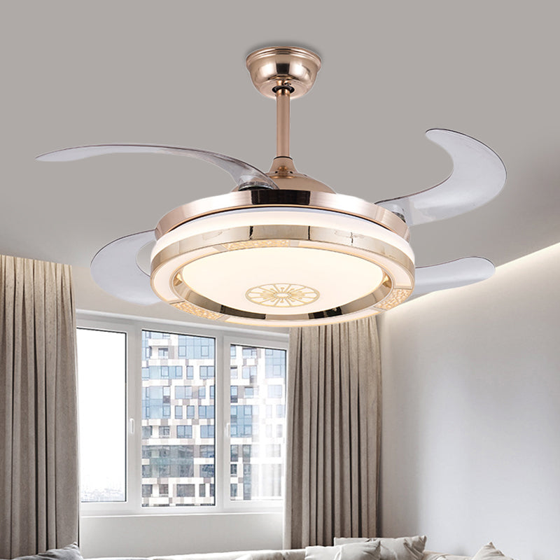 42" Width Circle Living Room Fan Lighting Contemporary Metal LED Gold Semi Flush Ceiling Light with 4 Blades, Remote/Wall Control/Remote and Wall Control