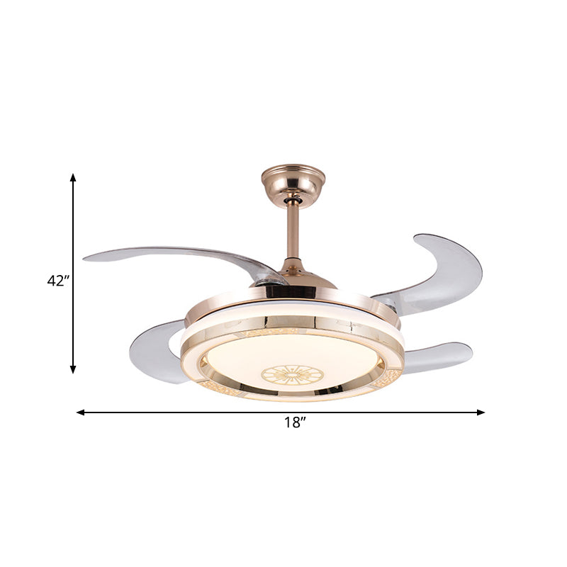 42" Width Circle Living Room Fan Lighting Contemporary Metal LED Gold Semi Flush Ceiling Light with 4 Blades, Remote/Wall Control/Remote and Wall Control