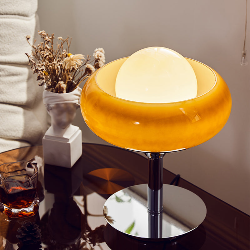 1 Light Sphere Table Lamp Contemporary Glass Nightstand Lamp in Yellow