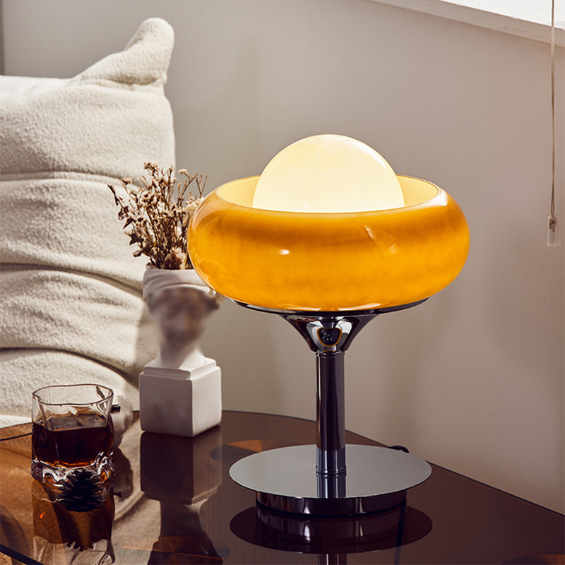 1 Light Sphere Table Lamp Contemporary Glass Nightstand Lamp in Yellow