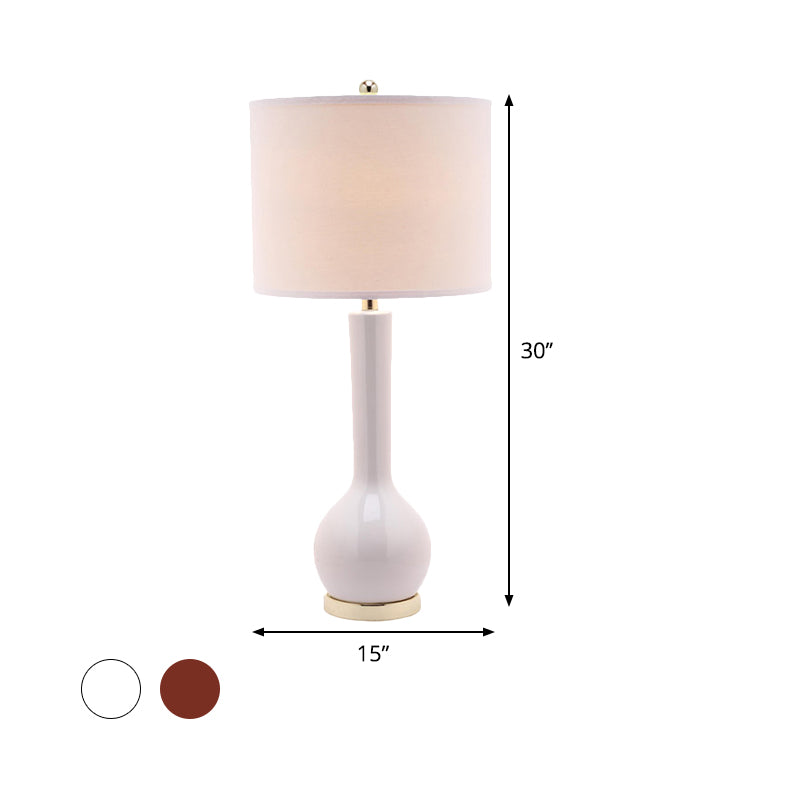 Fabric Cylinder Table Light Modernist 1 Head Red/White Small Desk Lamp for Dining Room