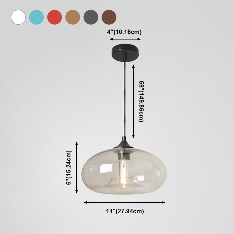 Modern Creative Single Hanging Lamp Wrought Iron Drum Pendant Light with Glass Shade