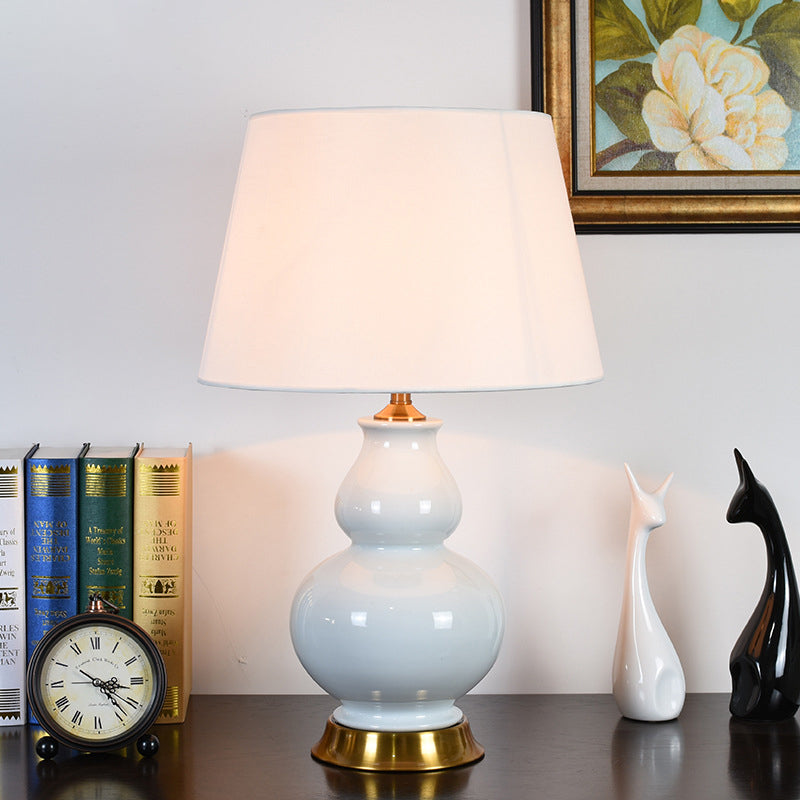 Contemporary 1 Bulb Table Light White Tapered Drum Small Desk Lamp with Fabric Shade