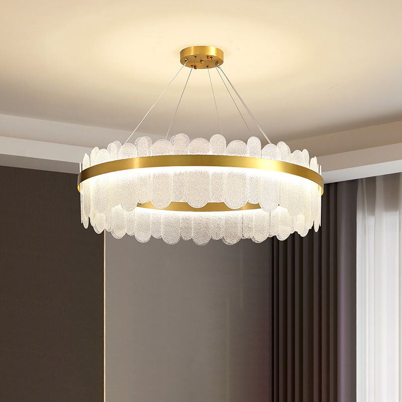 LED de style luxueux léger LED PROSIBLE LETUIRE LUMIÈRE CIRCULAIR METAL CHANDELIER EN GOL