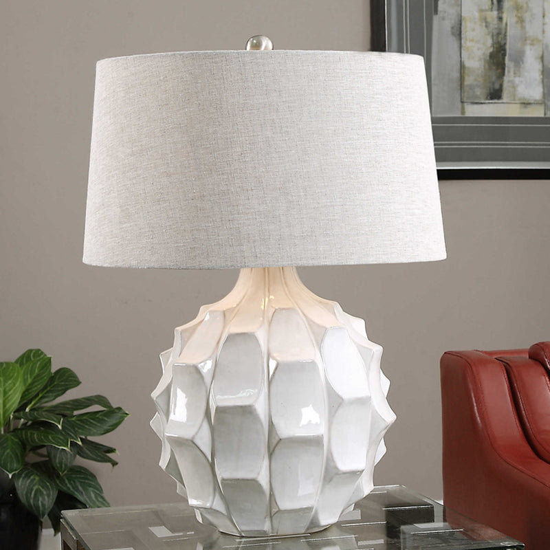 Fabric Tapered Table Light Modernist 1 Bulb Small Desk Lamp in White for Bedroom