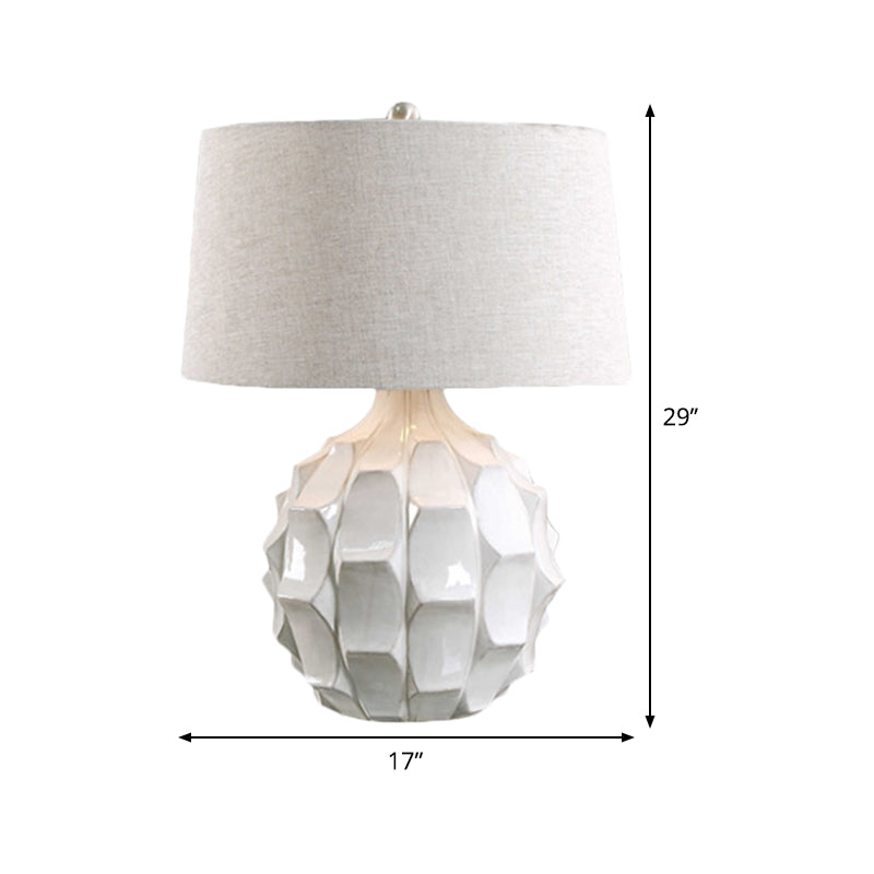 Fabric Tapered Table Light Modernist 1 Bulb Small Desk Lamp in White for Bedroom