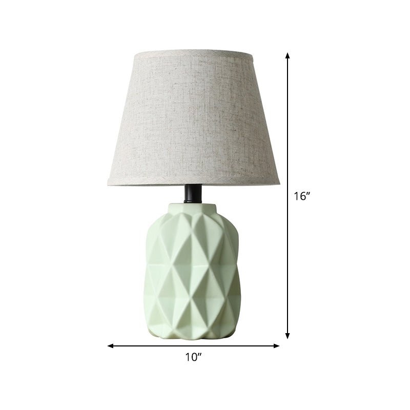 Grey Flare Desk Light Modernist 1 Bulb Fabric Night Table Lamp, Urn Green Ceramic Base