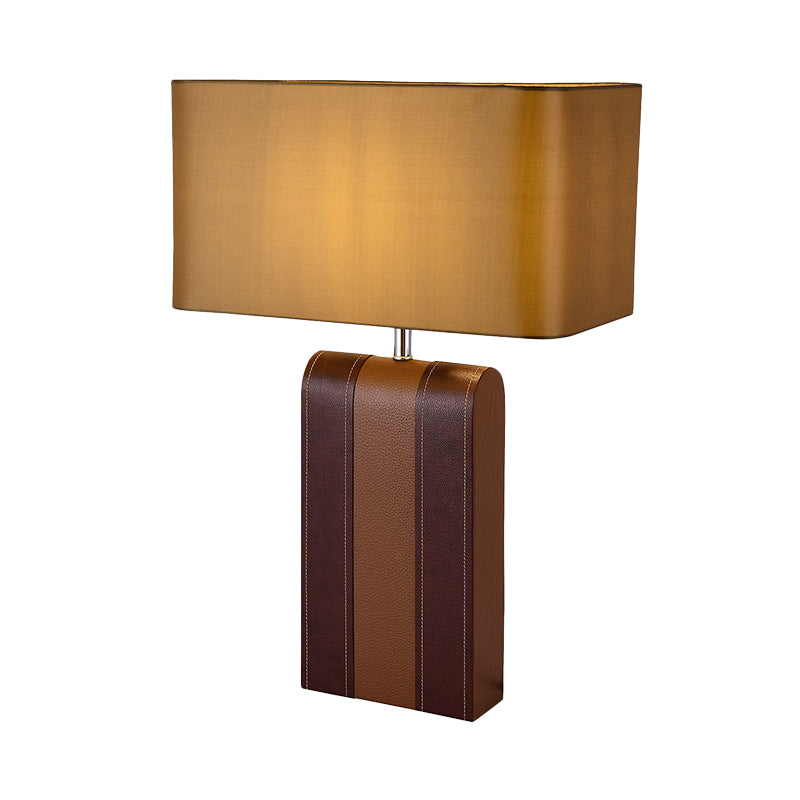 1 Head Rectangle Desk Light Modernist Fabric Table Lamp in Brown for Dining Room