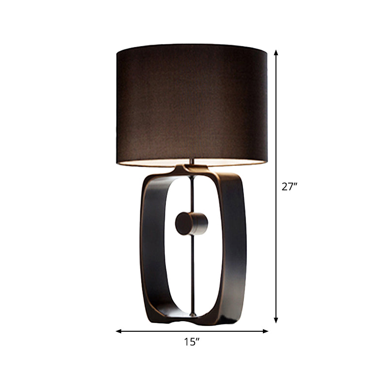 Fabric Cylinder Task Light Modernism 1 Head Black Night Table Lamp with Metal Base