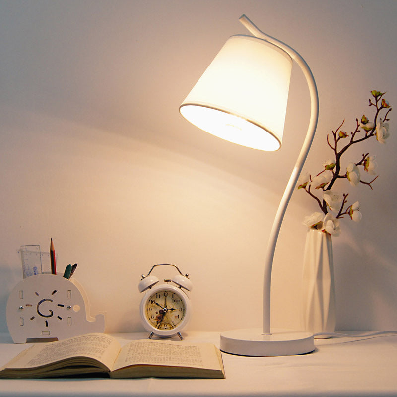 Contemporary 1 Bulb Study Lamp White/Black Tapered Reading Book Light with Fabric Shade