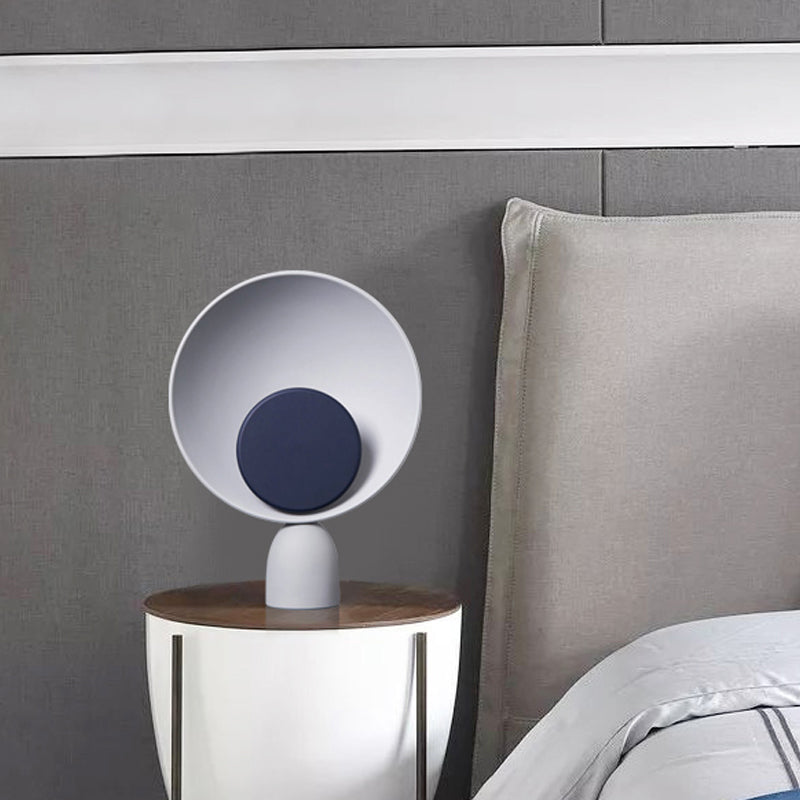 LED Bedroom Reading Light Modernism Blue Night Table Lamp with Saucer Metal Shade