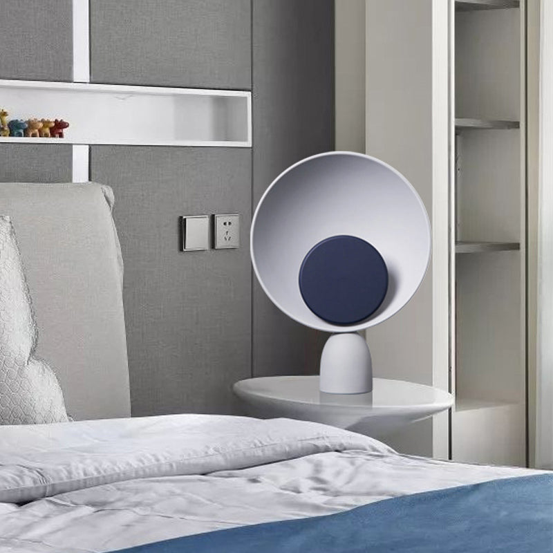 LED Bedroom Reading Light Modernism Blue Night Table Lamp with Saucer Metal Shade