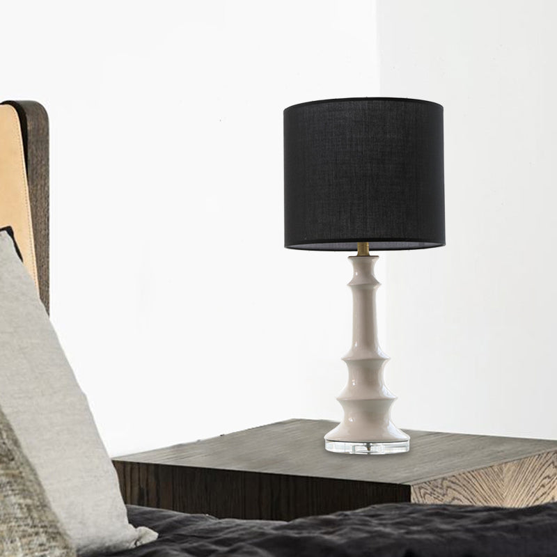 Straight Sided Shade Nightstand Lamp Contemporary Fabric 1 Head Reading Light in Black