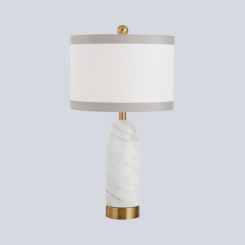 1 Head Dining Room Task Light Modern White Table Lamp with Cylindrical Fabric Shade