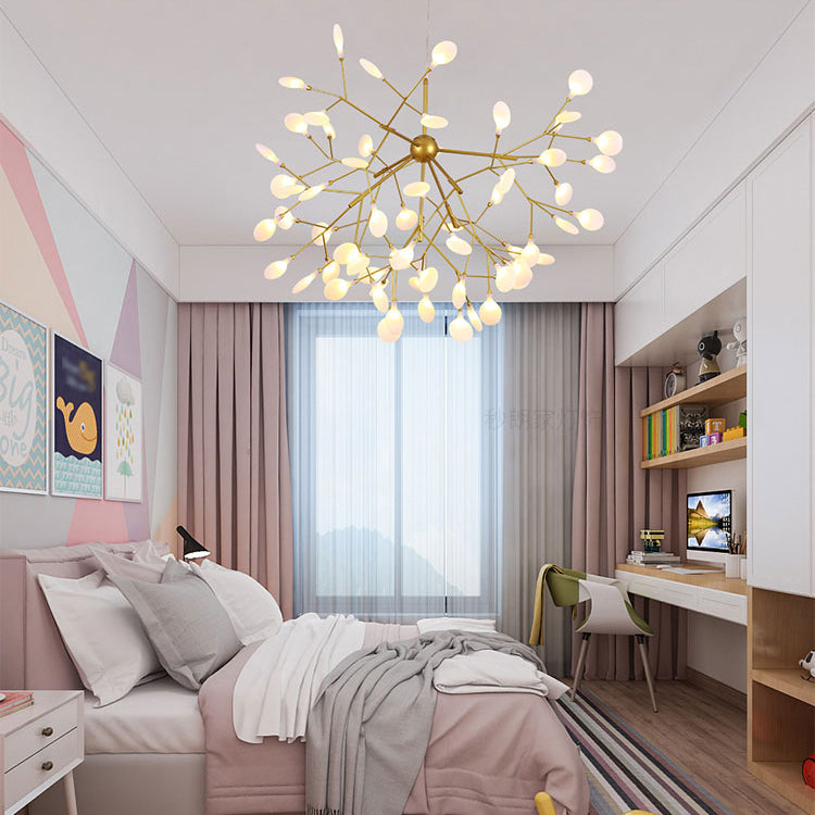 Forme de branche Chandelier Modern Fireflies Lampe Chandelier en or pour le salon