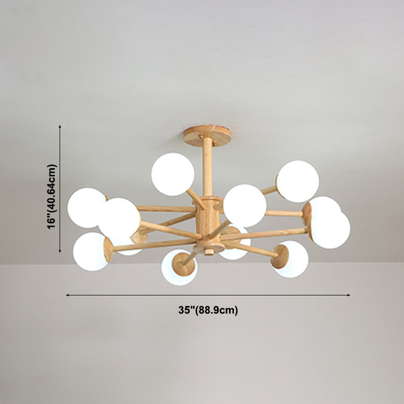 Chandelier à bois multiple moderne lampe de lustre globe moderne avec verre blanc pour le salon