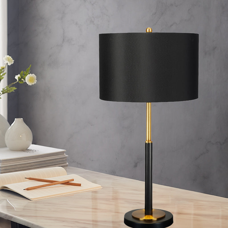 Drum Fabric Night Table Lamp Luxury 1 Bulb Black Nightstand Light for Living Room