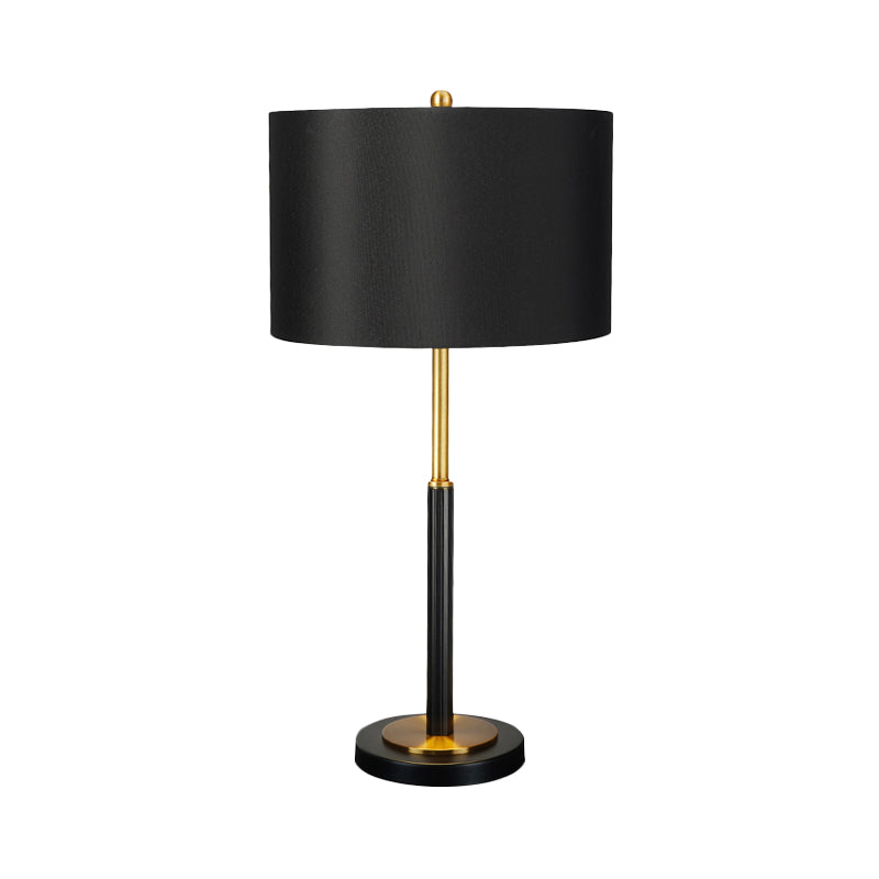 Drum Fabric Night Table Lamp Luxury 1 Bulb Black Nightstand Light for Living Room