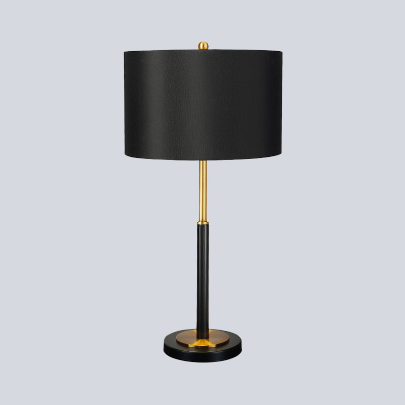 Drum Fabric Night Table Lamp Luxury 1 Bulb Black Nightstand Light for Living Room