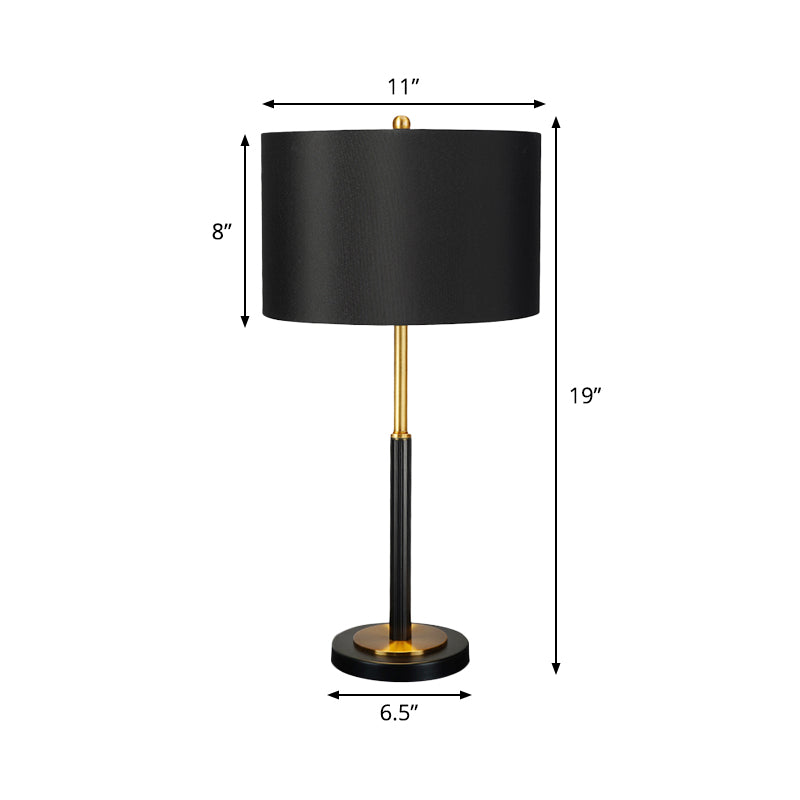 Drum Fabric Night Table Lamp Luxury 1 Bulb Black Nightstand Light for Living Room