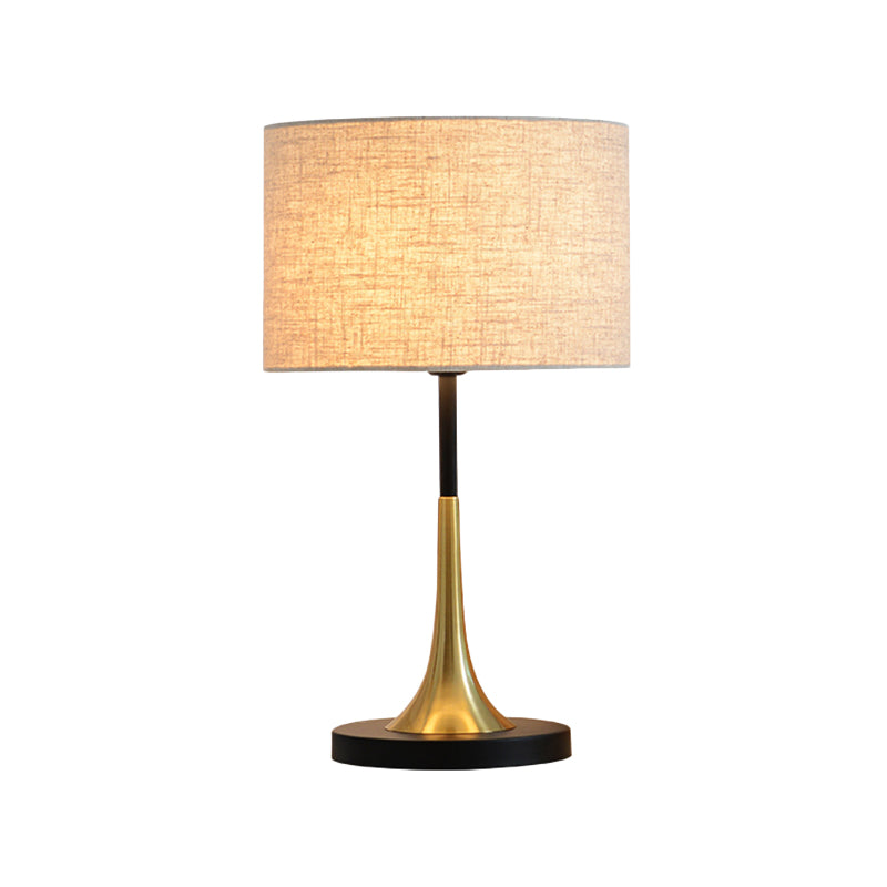 1-Bulb Bedroom Night Lighting Contemporary Flaxen Metal Table Lamp with Cylinder Fabric Shade