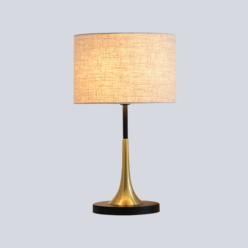 1-Bulb Bedroom Night Lighting Contemporary Flaxen Metal Table Lamp with Cylinder Fabric Shade