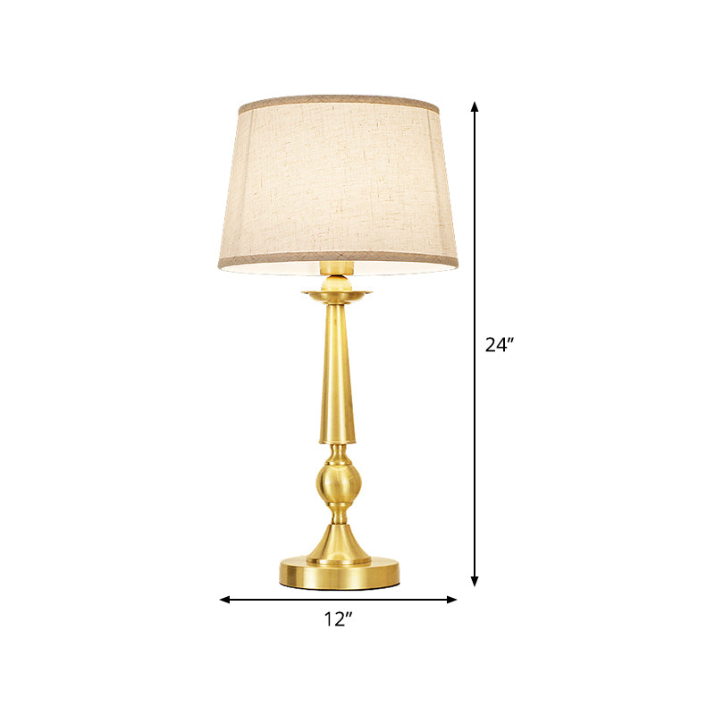 1-Bulb Bedroom Night Lighting Modernist Gold Metal Table Light with Barrel Fabric Shade