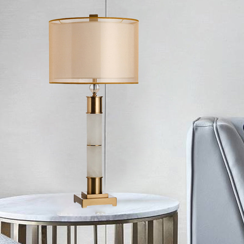 Fabric Drum Nightstand Lighting Modern 1-Light Gold Metal Table Lamp for Living Room