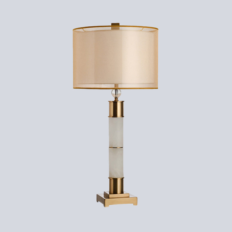 Fabric Drum Nightstand Lighting Modern 1-Light Gold Metal Table Lamp for Living Room