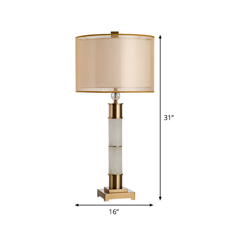 Fabric Drum Nightstand Lighting Modern 1-Light Gold Metal Table Lamp for Living Room