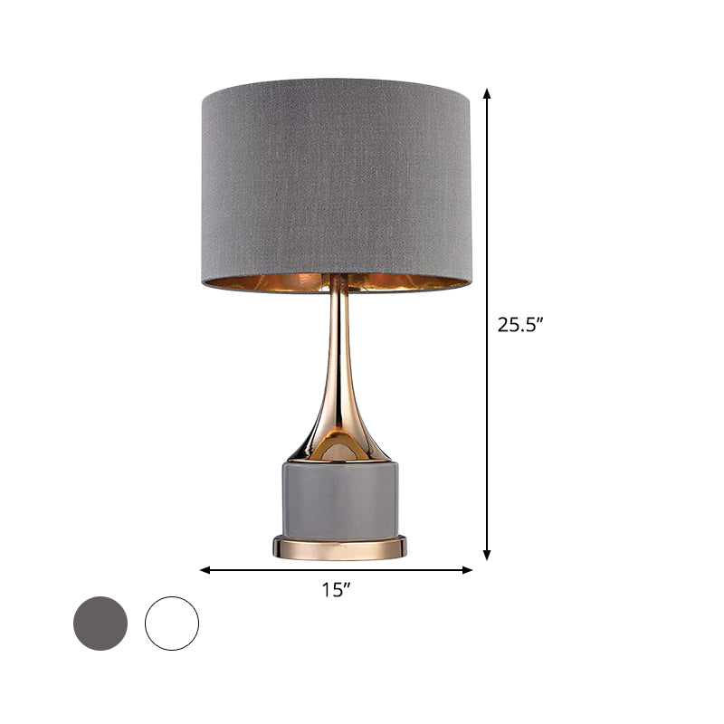 Grey/White Cylinder Night Table Light Contemporary 1-Bulb Fabric Nightstand Lighting for Living Room