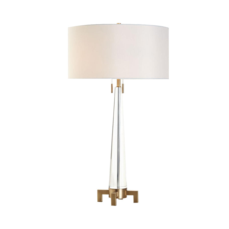 2 Heads Cylinder Task Lighting Modern Fabric Nightstand Lamp in Gold with Pull Chain