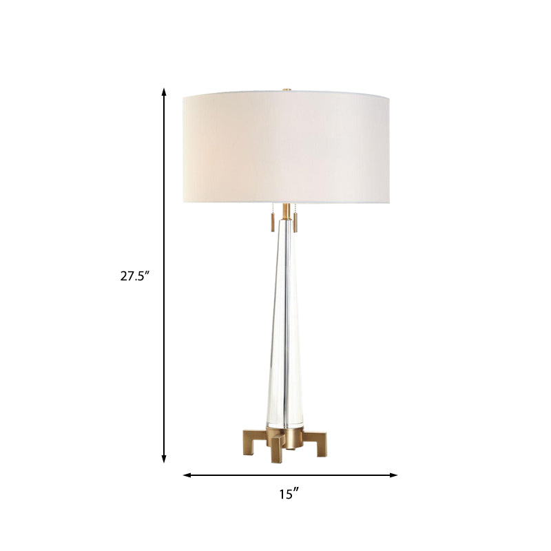 2 Heads Cylinder Task Lighting Modern Fabric Nightstand Lamp in Gold with Pull Chain