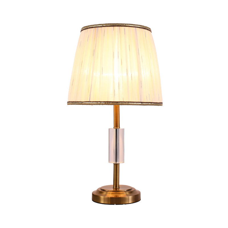 Tapered Drum Nightstand Lamp Contemporary Fabric 1 Bulb Reading Book Light in Gold