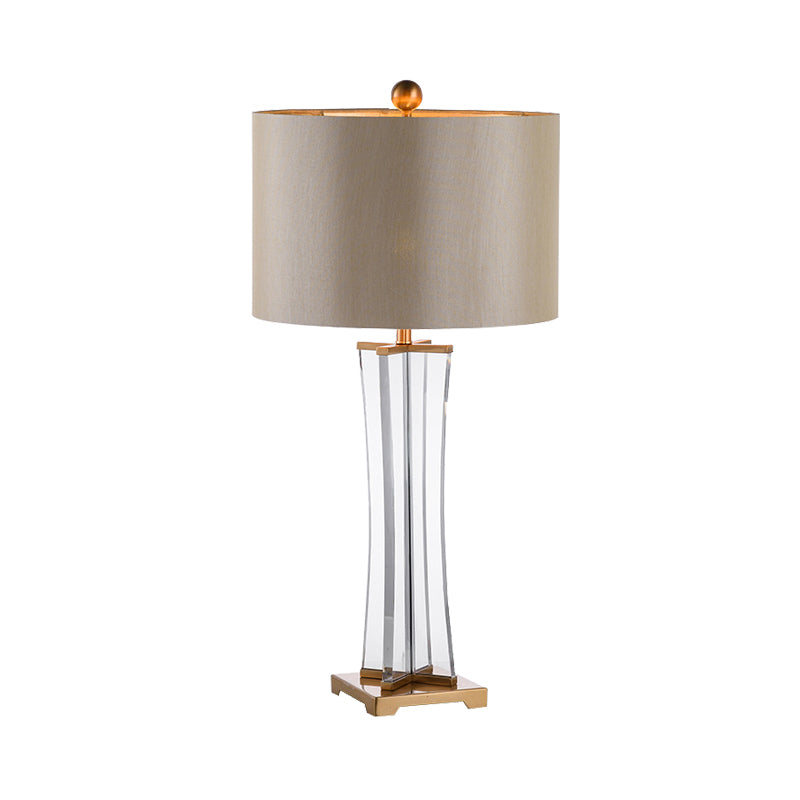 Cylinder Fabric Desk Light Modernist 1 Bulb Gold Night Table Lamp for Living Room