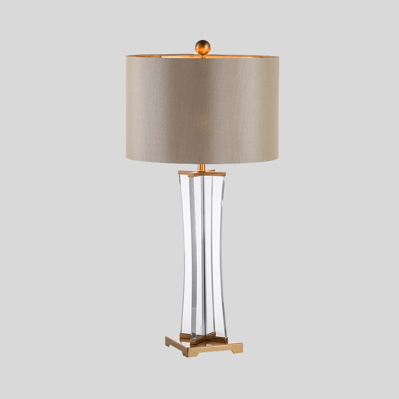 Cylinder Fabric Desk Light Modernist 1 Bulb Gold Night Table Lamp for Living Room